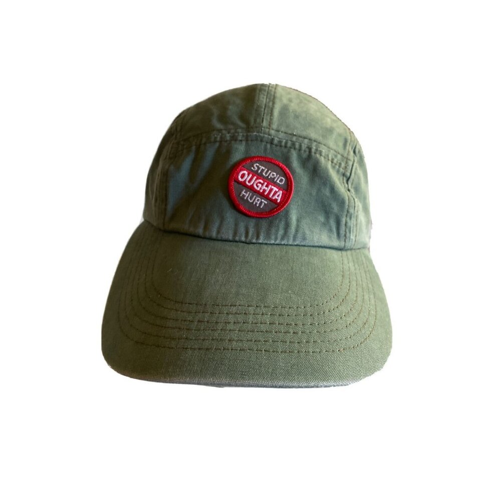 Funny Olive Green Adjustable Baseball Cap With "Stupid‎ Oughta Hurt" Patch